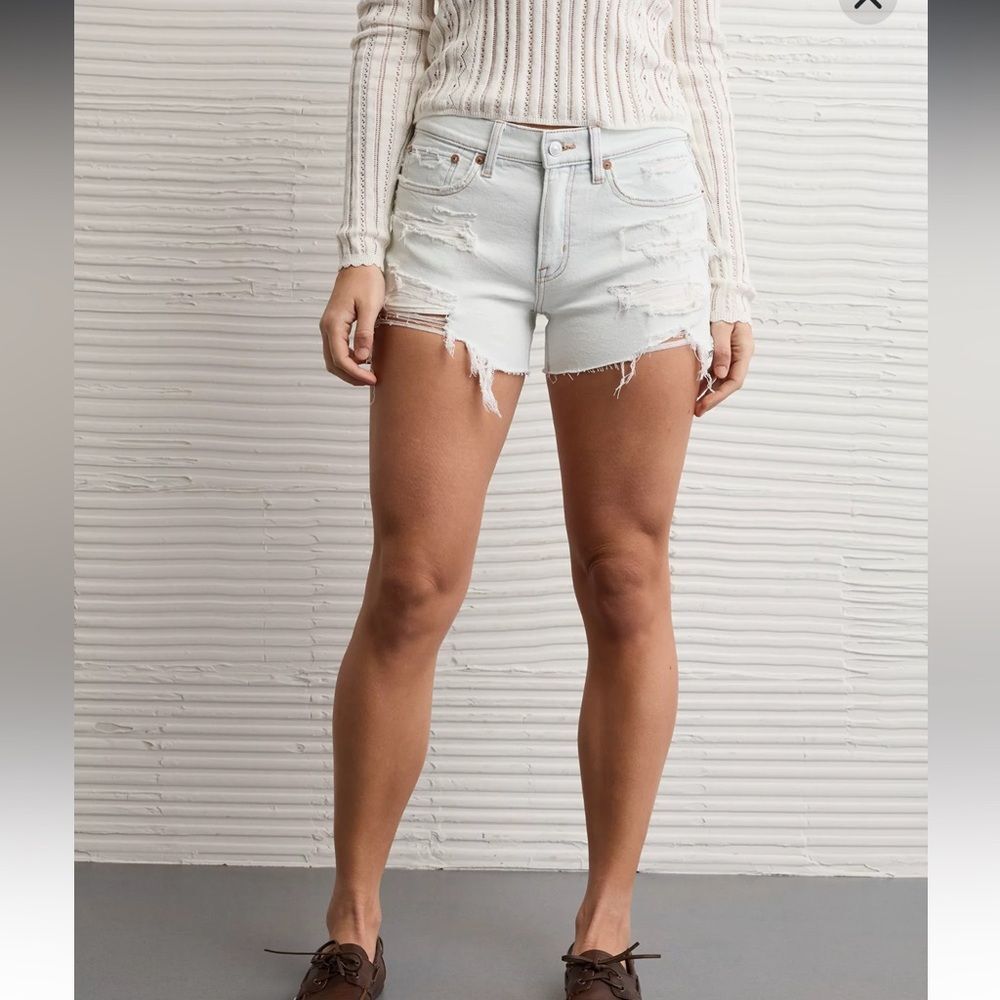 American Eagle Outfitters White Distressed Jean Shorts